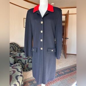 St. John Collection Black Coat/Blazer with Red Collar and Gold Accents Size 14